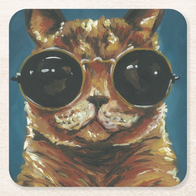 Dapper Animal | Kitty in Sonnenbrille Rechteckiger Pappuntersetzer (Vorderseite)