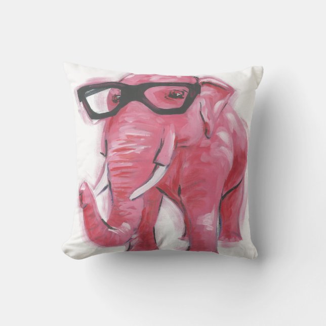 Dapper Animal | Rosa Elefant in Brille Kissen (Vorderseite)