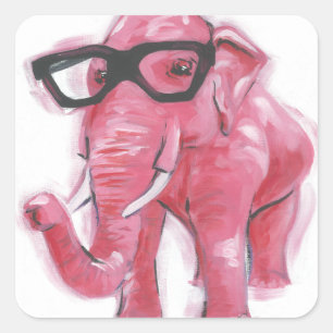 Dapper Animal Rosa Elefant in Brille Quadratischer Aufkleber