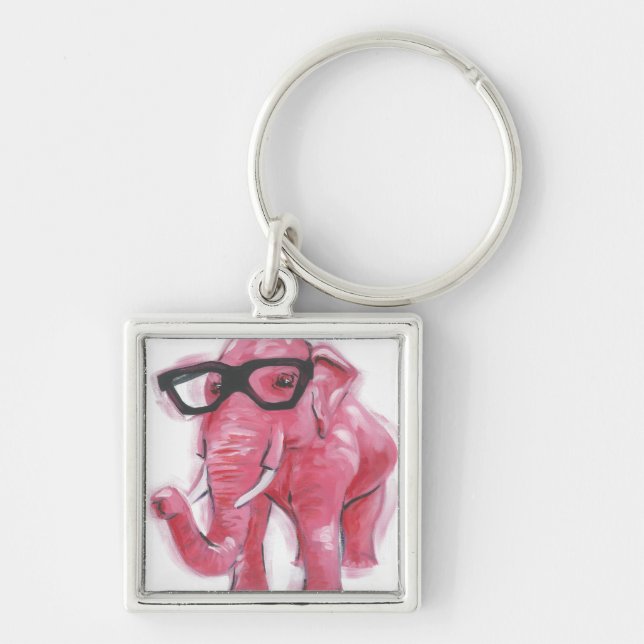 Dapper Animal | Rosa Elefant in Brille Schlüsselanhänger (Vorne)
