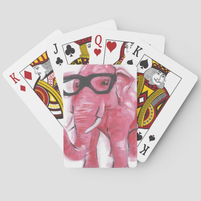 Dapper Animal | Rosa Elefant in Brille Spielkarten (Rückseite)
