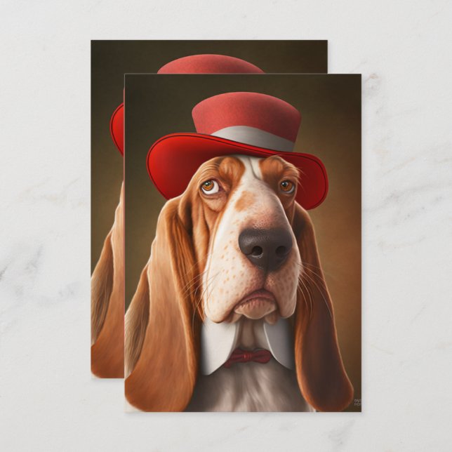 Dapper Basset Hound mit Red Hat Dankeskarte (Vorne/Hinten)