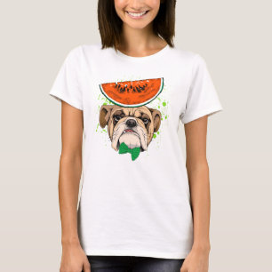 Dapper Bulldog mit Watermelon Hat & Green Bow Kraw T-Shirt