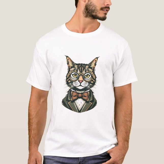 Dapper Cat in Tuxedo T-Shirt - Homme's Basic Crew  (Devant)