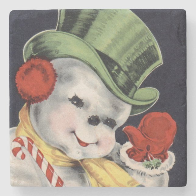 Dapper Christmas Snowman Steinuntersetzer (Vorderseite)