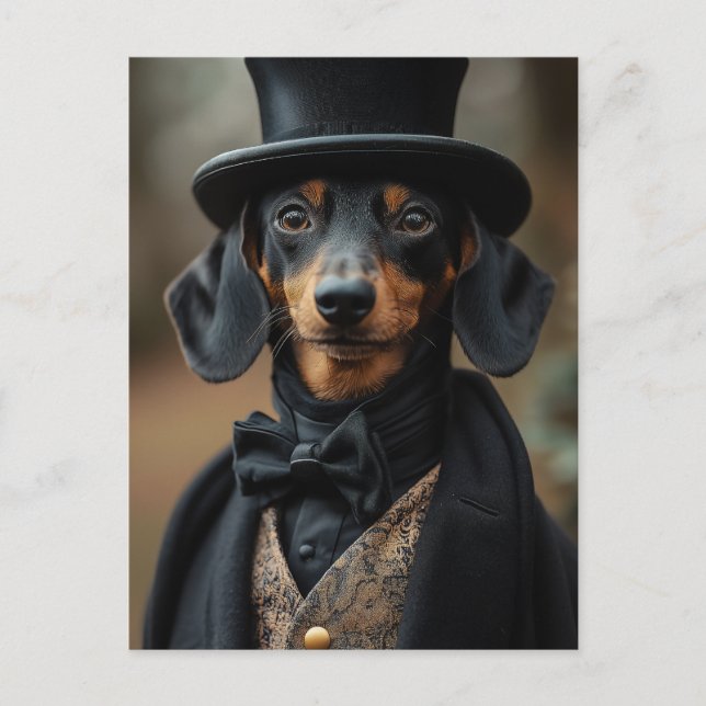Dapper Dackel in eleganter Viktorianischer Einrich Postkarte (Vorderseite)