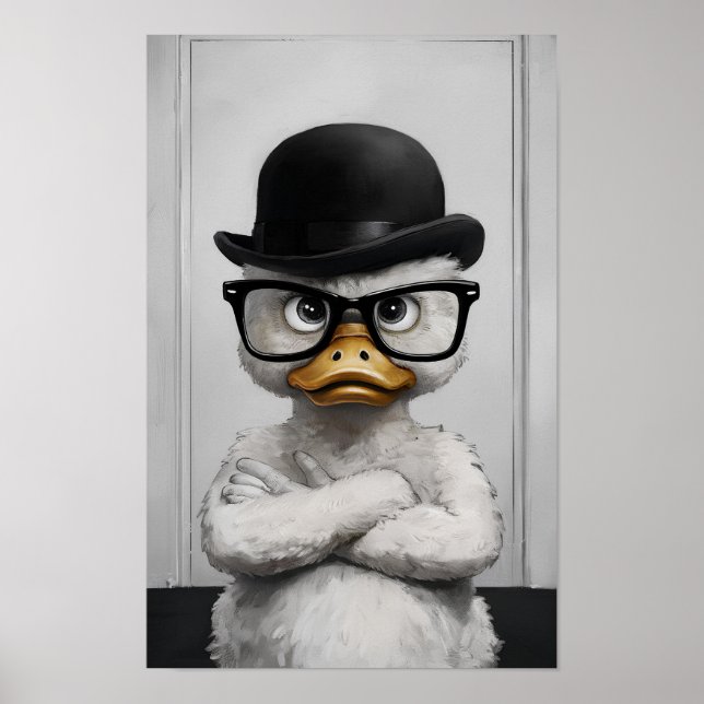 Dapper Duck mit Brille und Bowler Hat Art Print Poster (Vorne)