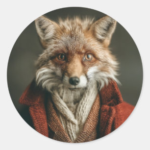 Dapper Fox in Cosy Style Runder Aufkleber