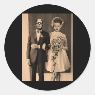 Dapper Frankenstein Wedding Day - Monster Hallowee Runder Aufkleber