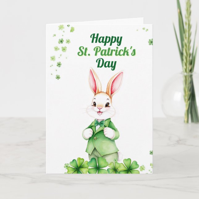 Dapper Green Bunny mit Kleeblättern St Patrick's D Karte (Vorderseite)