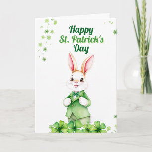 Dapper Green Bunny mit Kleeblättern St Patrick's D Karte