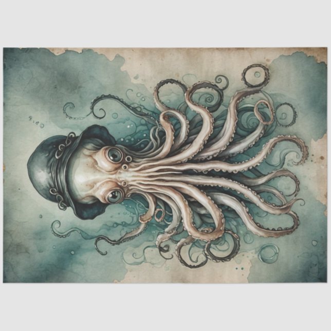 Dapper Kraken Vintage nautische Whimsy-Decoupage Seidenpapier (Vorderseite)