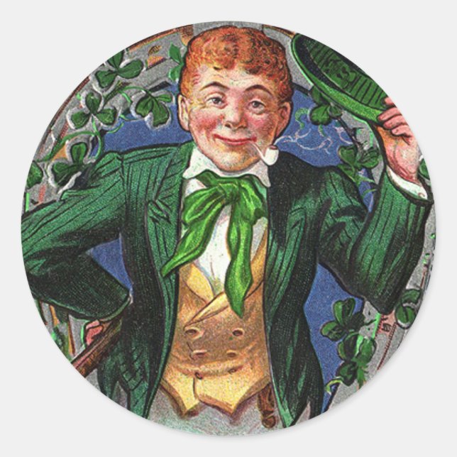 Dapper Leprechaun Vintag St. Patrick's Day Runder Aufkleber (Vorderseite)