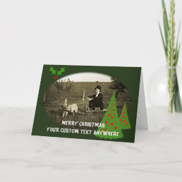 DAPPER MAN W/ HUND PIPE TOP HAT 1890 FOTO XMAS FEIERTAGSKARTE