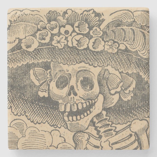Dapper Skeleton (Calavera Catrina) (Eleganter Schä Steinuntersetzer (Vorderseite)