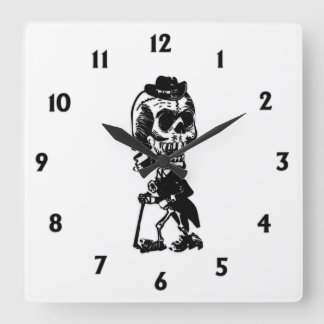 Dapper Skelett mit schwarzen Zahlen Quadratische Wanduhr