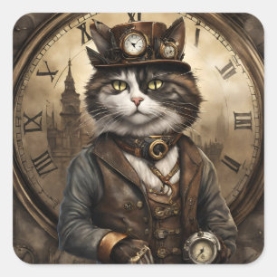 Dapper Steampunk Calico Cat Quadratischer Aufkleber