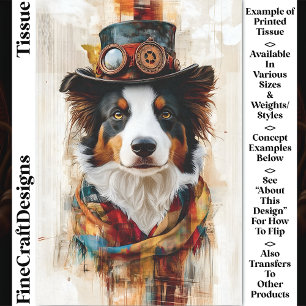 Dapper Steampunk Dog, Top Hat, Scarf DB1 Decoupage Seidenpapier
