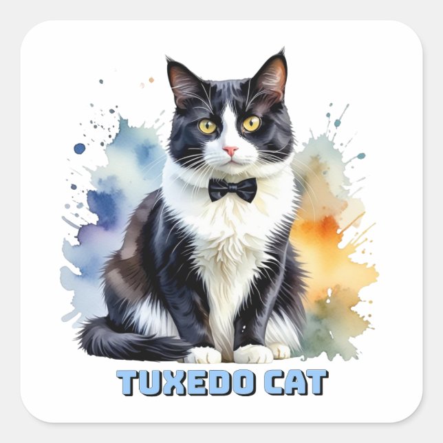 Dapper Tuxedo Cat Quadratischer Aufkleber (Vorderseite)