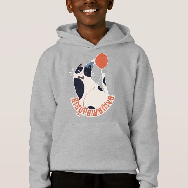 Dapper Tuxedo Cat with Balloon Kids Hoodie (Vorderseite)