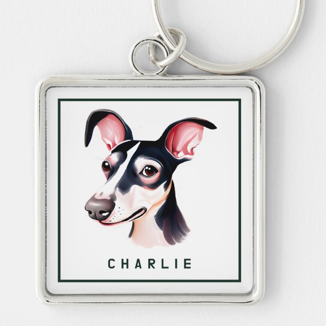 Dapper Whippet Pup Personalisiert Schlüsselanhänger (Vorne)