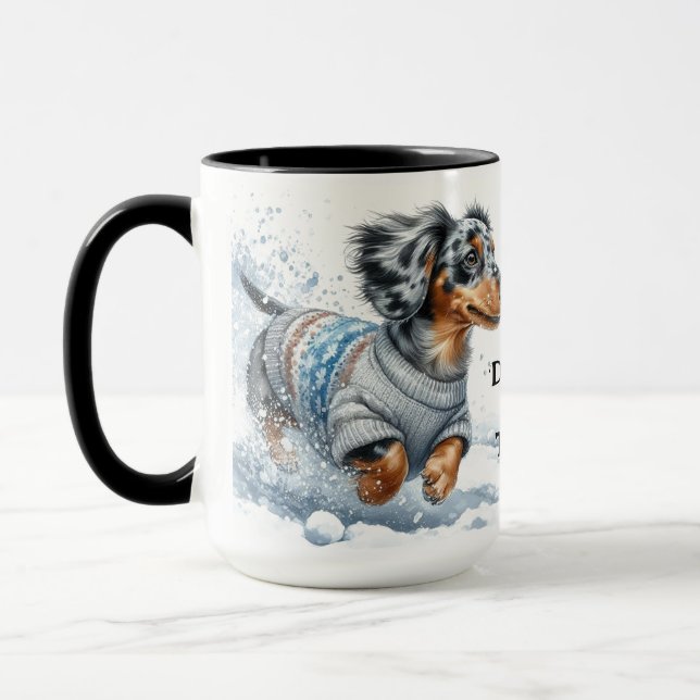 Dapple Dachshund Christmas Coffee Mug Cup (Gauche)
