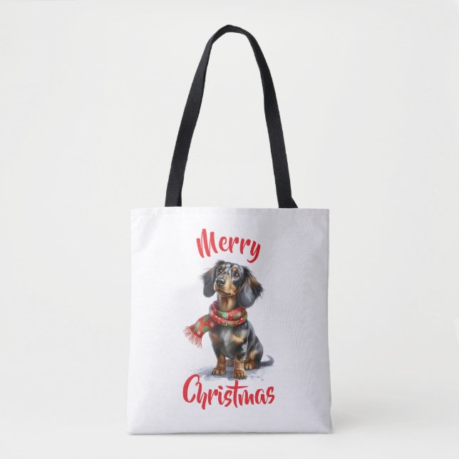 Dapple Dackel Frohe Weihnachtsfeier Tasche (Vorderseite)