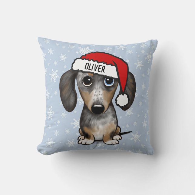 Dapple Dackel Weihnachts-Individuelle Name Niedlic Kissen (Vorderseite)