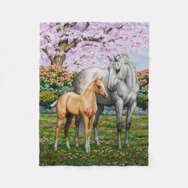 Dapple Gray Quarter Horse Mare Palomino Foal Fleecedecke (Vorderseite)
