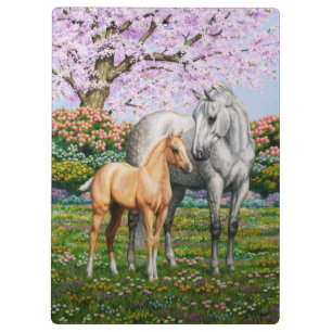 Dapple Gray Quarter Horse Mare Palomino Foal Klemmbrett