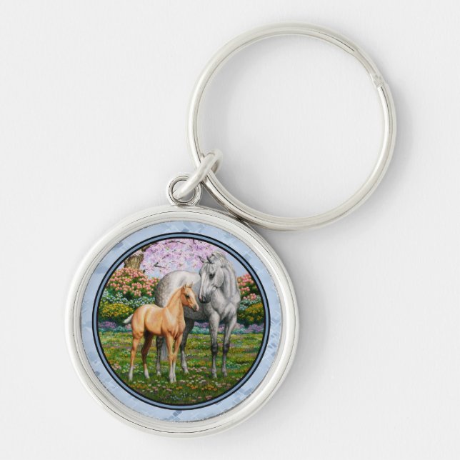 Dapple Gray Quarter Horse Mare Palomino Foal Schlüsselanhänger (Vorne)