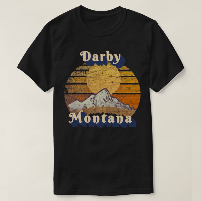 Darby Montana Retro Mountain Sunset Styling Pullov T-Shirt (Design vorne)