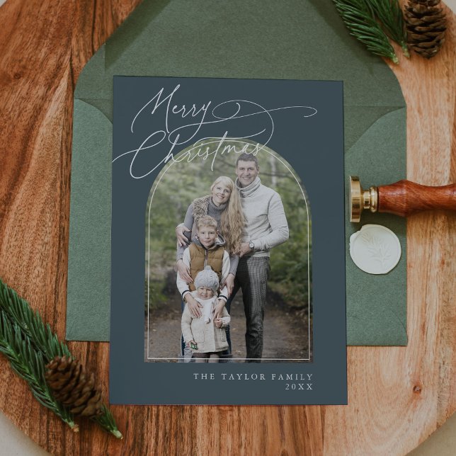 DARCY Blue Arch Family Classic Foto Weihnachten (DARCY Blue Arch Family Classic Photo Christmas Holiday Card)