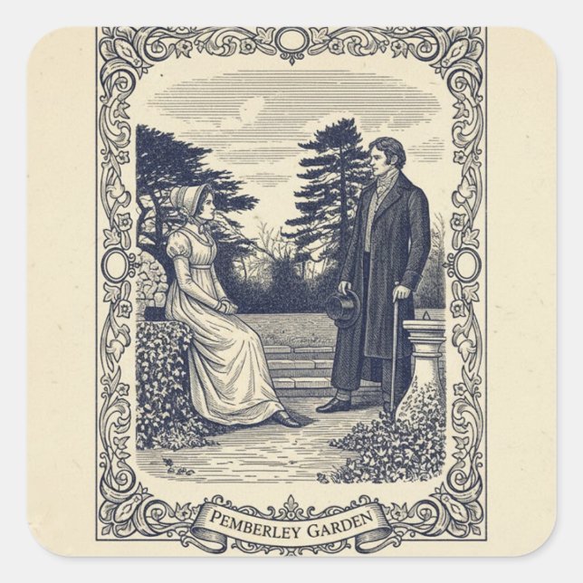 Darcy & Elizabeth scene Quadratischer Aufkleber (Vorderseite)