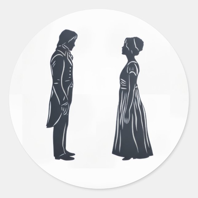 Darcy & Elizabeth Silhouette Runder Aufkleber (Vorderseite)