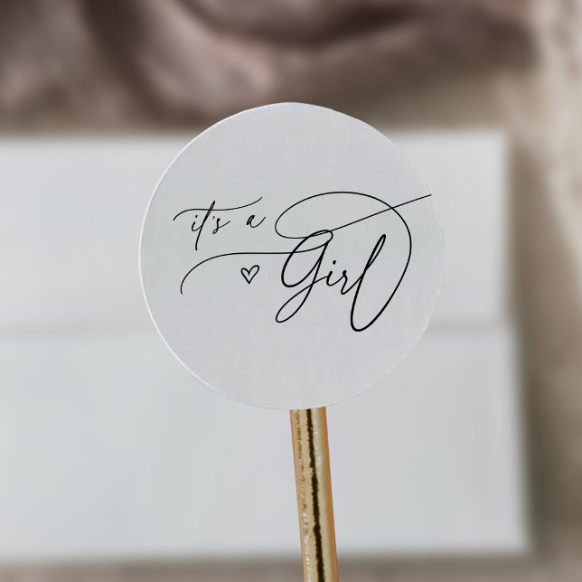 DARCY Modern Schwarz-weiß ist eine Girl Baby Dusch Runder Aufkleber (DARCY Modern Black White It's A Girl Baby Shower Classic Round Sticker)