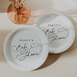 DARCY Moderne Minimalistische Schwarz-weiße Babydu Pappteller<br><div class="desc">Diese modernen,  minimalistisch-schwarz-weiß-Baby-Duschpapiere der Darcy Collection sind ideal für eine kleine Babydusche. Das moderne minimalistische Design besticht durch zeitlose Schwarz-Weiß-Romantik mit böhmischem Märchenstil. Personalisieren Sie Ihre Baby Dusche Teller mit dem Namen der Mutter zu sein und das Duschdatum.</div>
