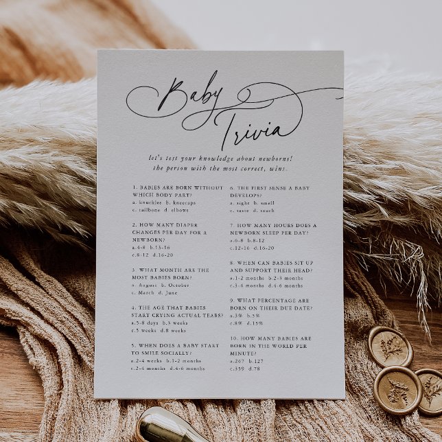 DARCY Schwarz-weiß Baby Showtrivia Game Card Einladung (DARCY Black White Baby Shower Trivia Game Card)