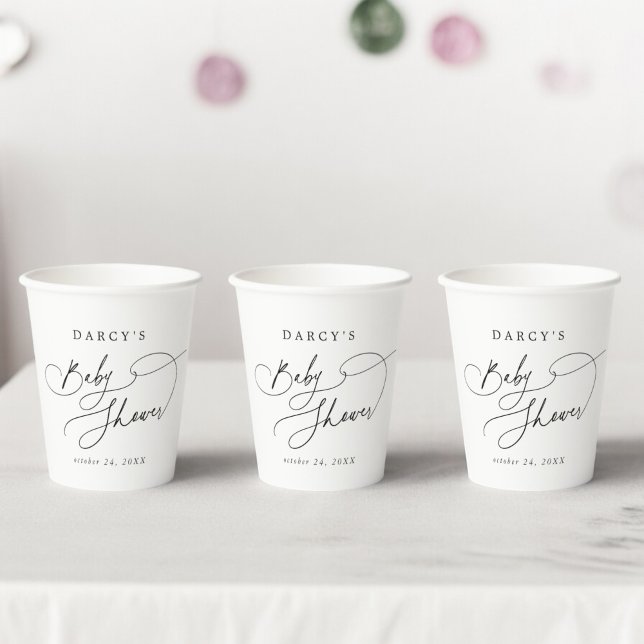 DARCY Unique Classic Boho Schwarz-weiß Baby Dusche Pappbecher (DARCY Unique Classic Boho Black White Baby Shower Paper Cups)