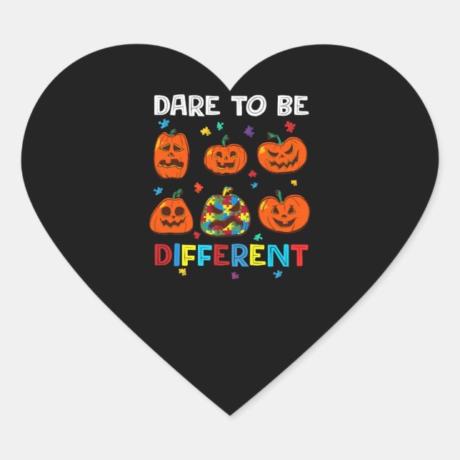 Dare to be Different Pumpkin Autismus Halloween Herz-Aufkleber (Vorderseite)