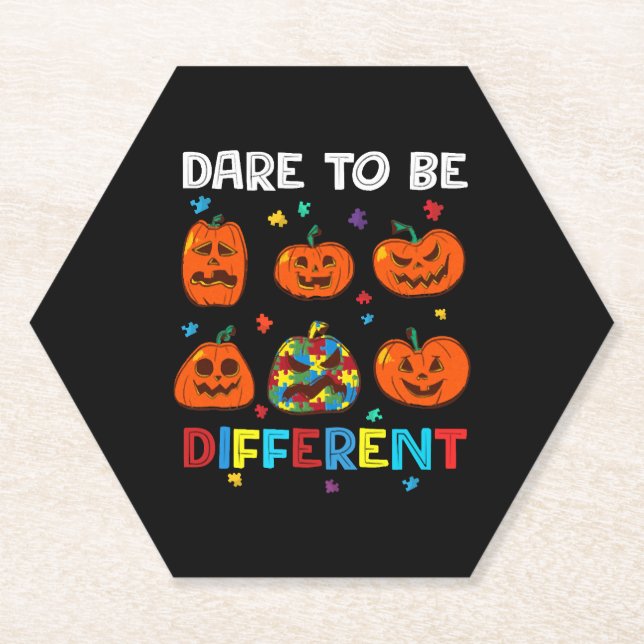 Dare to be Different Pumpkin Autismus Halloween Untersetzer (Vorderseite)