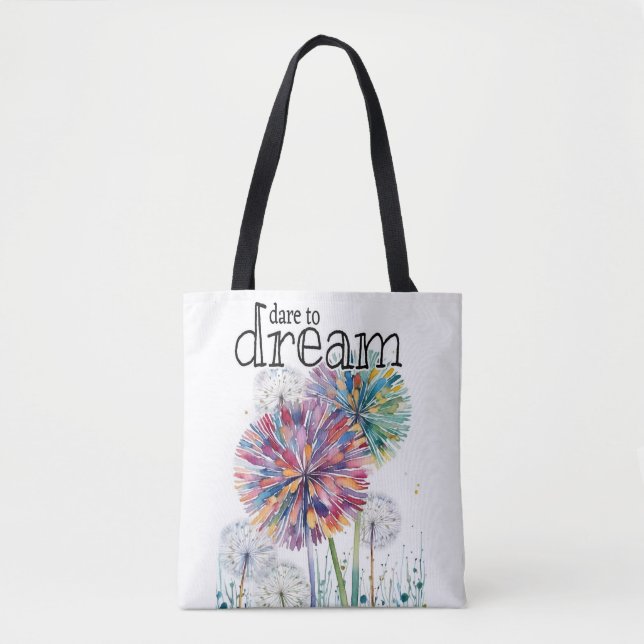 Dare to DREAM! Farbenfrohe Löwenzahn Tasche (Vorderseite)