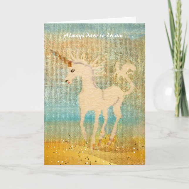 Dare to Dream Happy Birthday Unicorn Karte (Vorderseite)