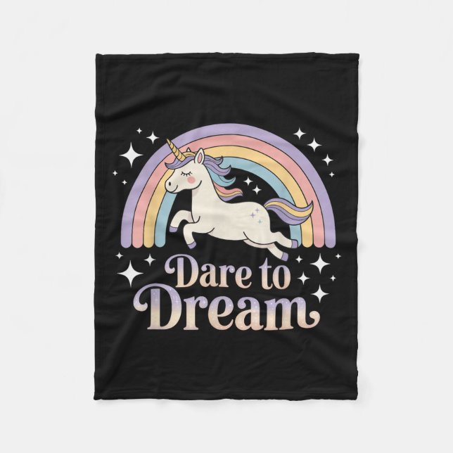 Dare to Dream Unicorn Rainbow Motivation Fleecedecke (Vorderseite)