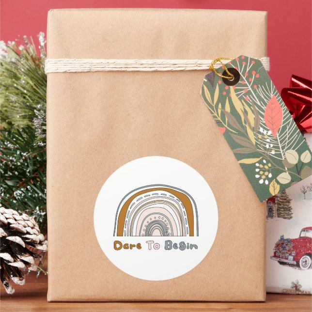 Dare to start motivierend bunten boho Regenbogen Runder Aufkleber (Feiertag)