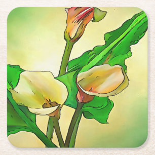 Dargestellt Calla Lilies gegen ein grünes Ombre Rechteckiger Pappuntersetzer
