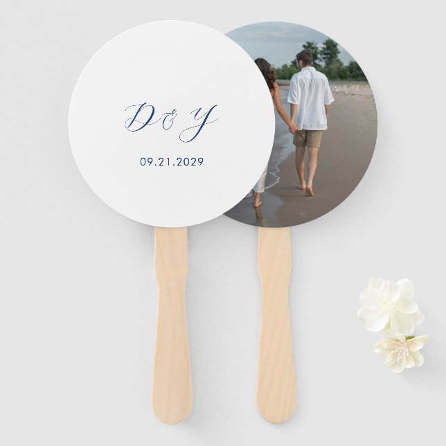 Daria Cobalt Blue Modern Wedding Fächer (Vorne und Hinten)