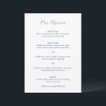 Daria Cobalt Blue Modern Wedding Menükarte<br><div class="desc">Modernes Hochzeitsmenü mit dem Titel und dem Monogramm in einem eleganten Skript.</div>