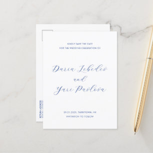 Daria Cobalt Blue Modern Wedding rettet das Datum Ankündigungspostkarte