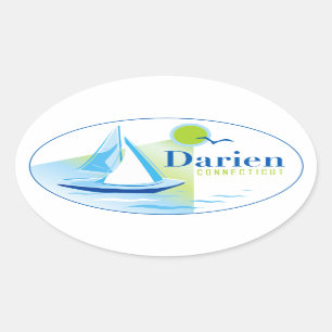 Darien, CT, Segelbootsticker Ovaler Aufkleber